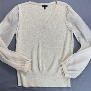 TALBOTS Sheer Sleeve V-Neck Pullover Size S